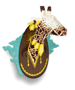 Girafe en papier fond carte