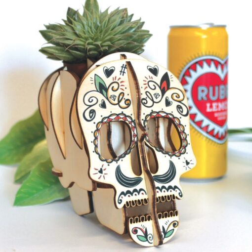 Crâne calavera en bois – Image 2